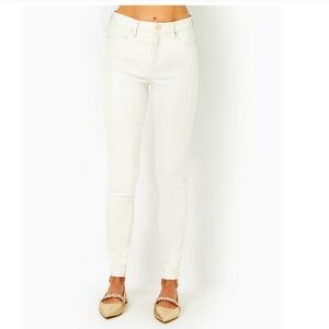 EUC 29" Eagan Shimmer Denim High Rose Skinny Jean in Coconut Metallic